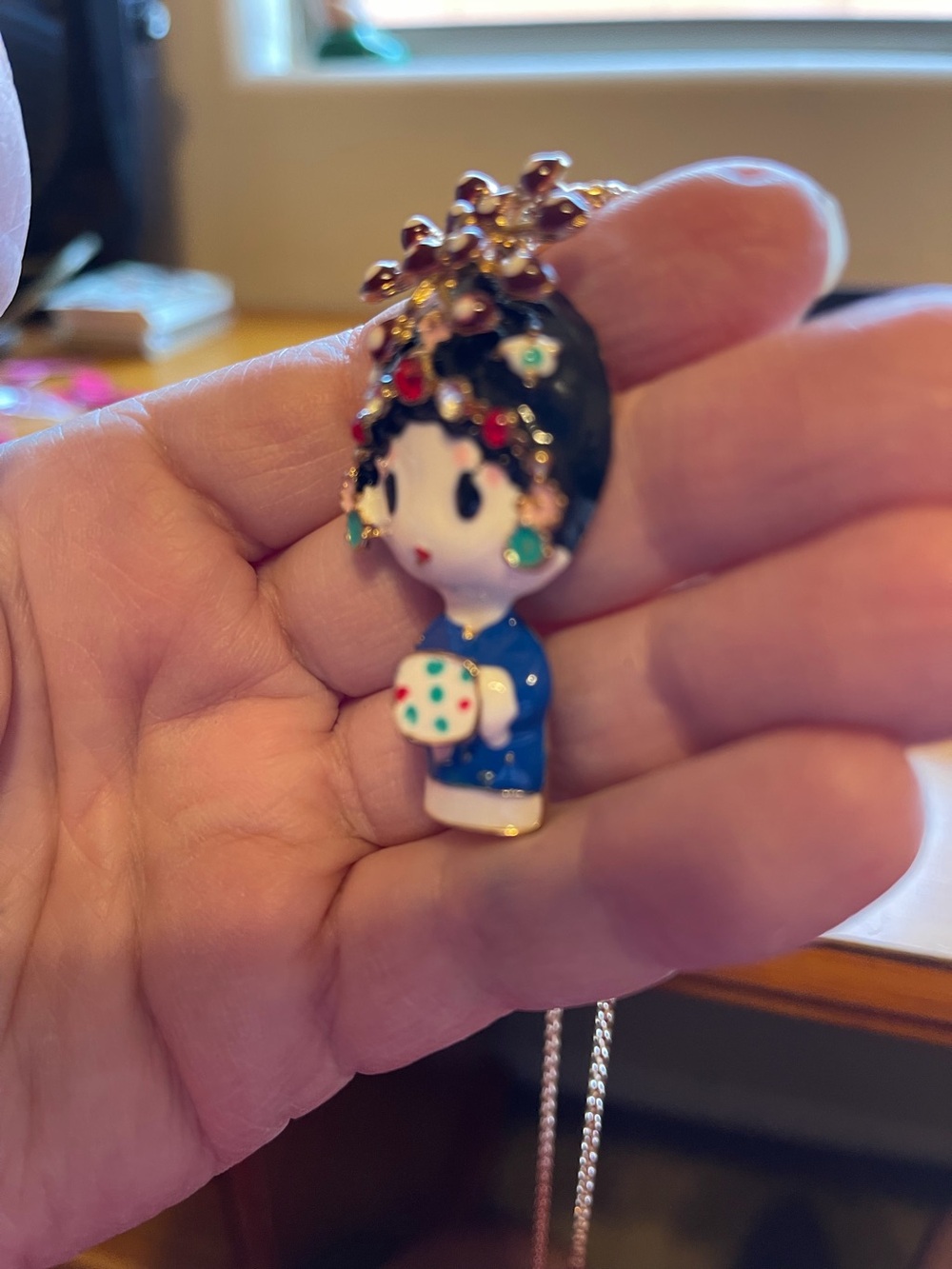 Doll Pendant Necklace in Blue with Multicolor Accents. 
NWT - Picture 2 of 4